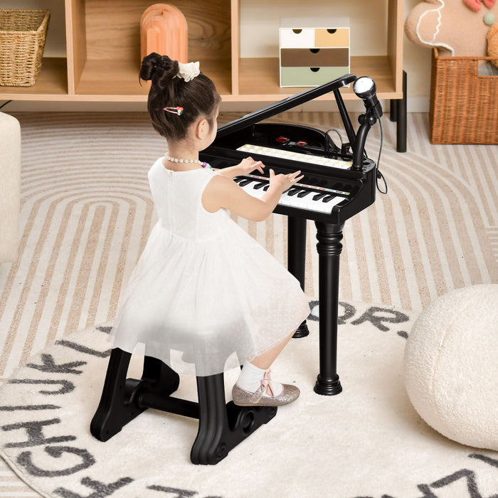 Costway Jouet Clavier de Piano pour Enfants 31 Touches, Instrument de Musique pour Bout de Chou avec Tabouret et Microphone - Noir