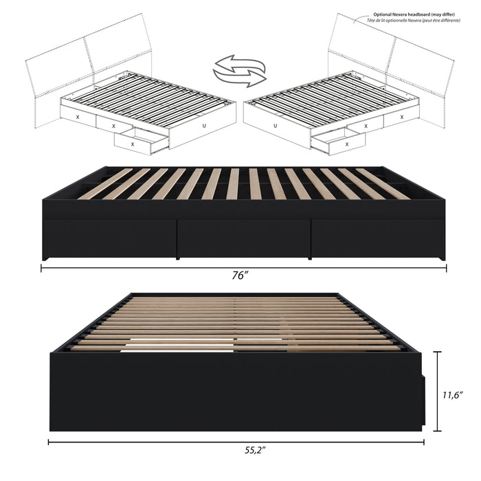 Lit plateforme double Nordika avec rangement - noir