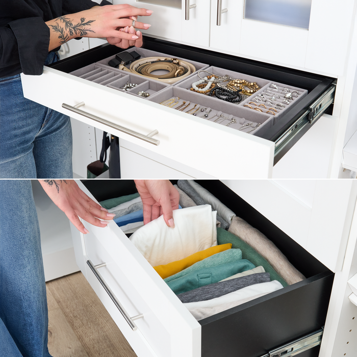 Système de pièce-penderie modulaire Florence de Bestar de 132 po avec éclairages à DEL, tiroirs, portes et tablettes pour chaussures de style Shaker - blanc