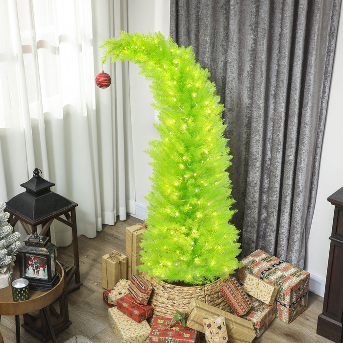 HOMCOM Sapin de Noel artificiel pre-eclaire 152,5 cm, cime courbee, vert