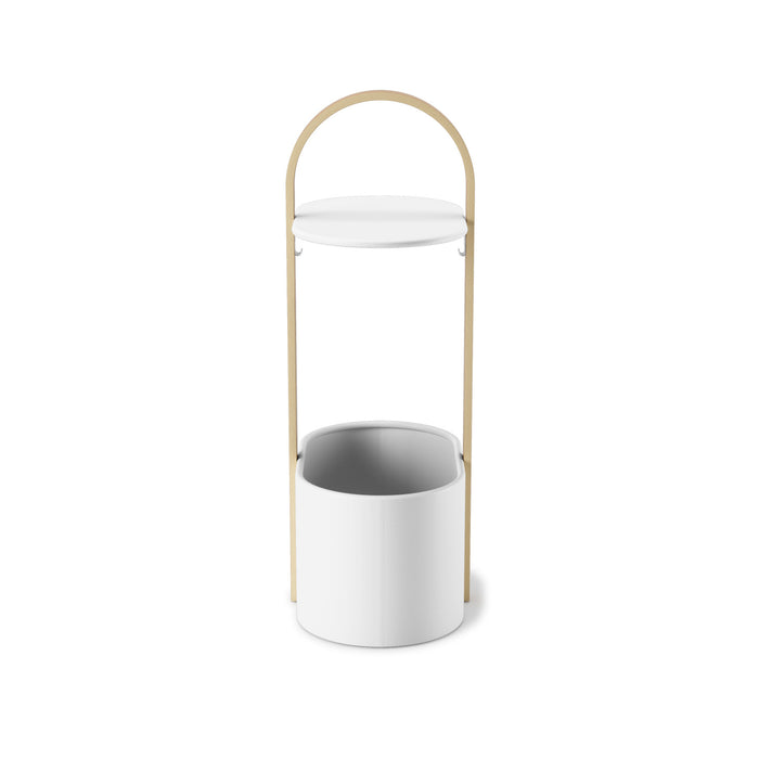 Table de bout moderne Bellwood de Umbra en acier avec rangement - blanche et naturelle