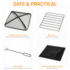 Outsunny 30" Outdoor Steel Square Firepit Square Stove With Spark Screen Cover, Log Grate, Poker, Gr|Outsunny Poele Carre Exterieur En Acier De 30 Po Avec Pare-etincelles, Grille A Buches, Tisonnier, F