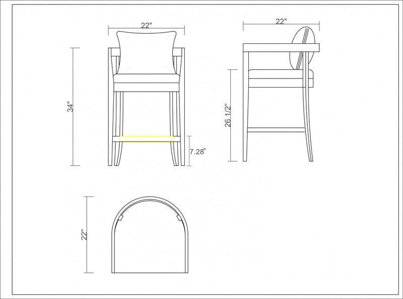 Tabouret de comptoir en bois rembourre style mid-century Ritz, ivoire – Lot de 2