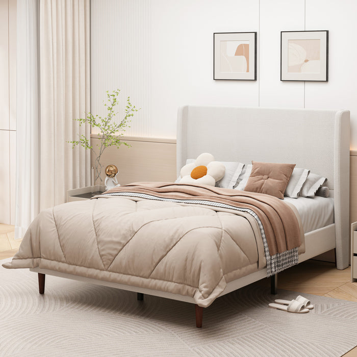 Cadre de lit Queen Harper rembourre avec tete de lit haute, en tissu chenille, beige