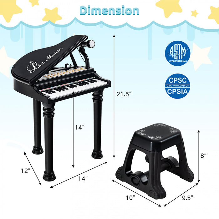 Costway Jouet Clavier de Piano pour Enfants 31 Touches, Instrument de Musique pour Bout de Chou avec Tabouret et Microphone - Noir