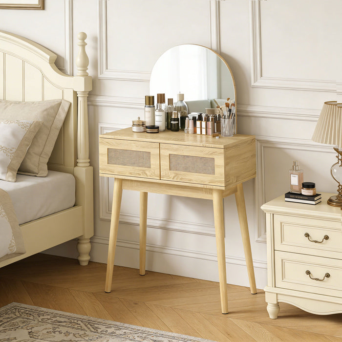 HOMCOM Coiffeuse avec miroir meuble maquillage avec 2 tiroirs, bois naturel