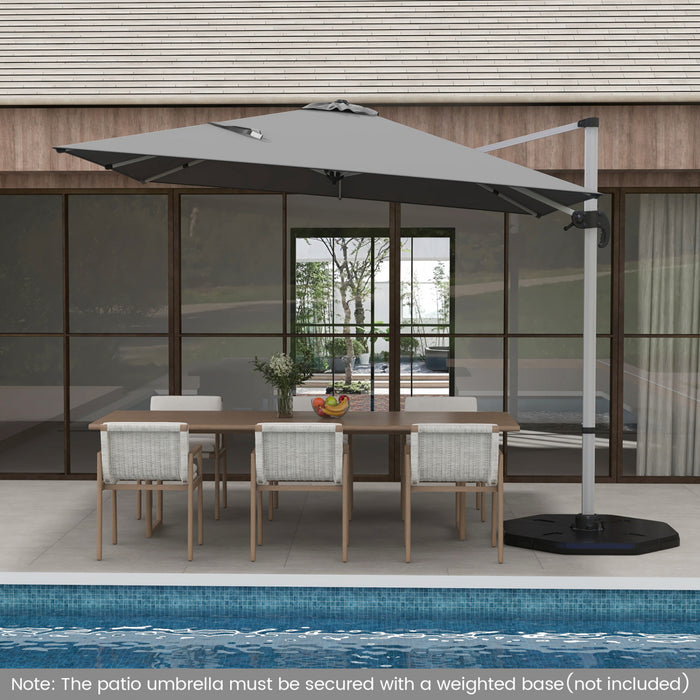 Costway Parasol d'exterieur a bras articule 10 pieds en aluminium suspendu deporte, avec rotation a 360° Gris