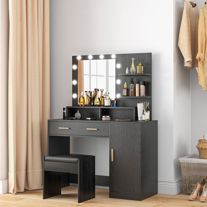 HOMCOM Ensemble de coiffeuse, table de maquillage avec tabouret, miroir LED