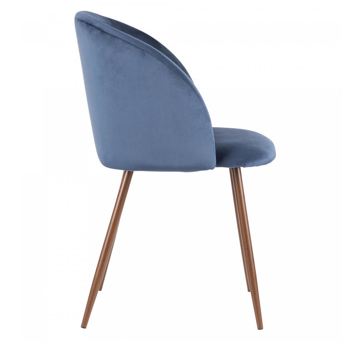 Chaise de salle à manger contemporaine Fran en velours bleu - ensemble de 2