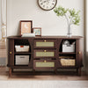 James 55.3" Modern Minimalist Wood Cabinet with Sliding Doors and Adjustable Shelves,Dark Brown Accent Cabinet | James 55.3" Cabinet Moderne Minimaliste en Bois avec Portes Coulissantes et Etageres Ajustables, Marron Fonce