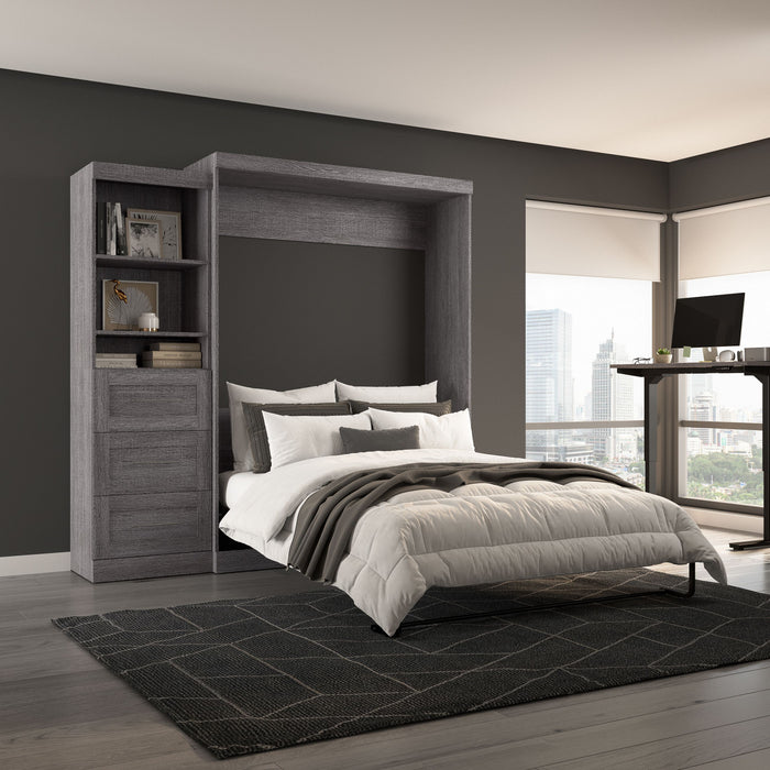 Grand lit escamotable mural Pur de Bestar de 90 po avec tablettes et tiroirs - gris écorce