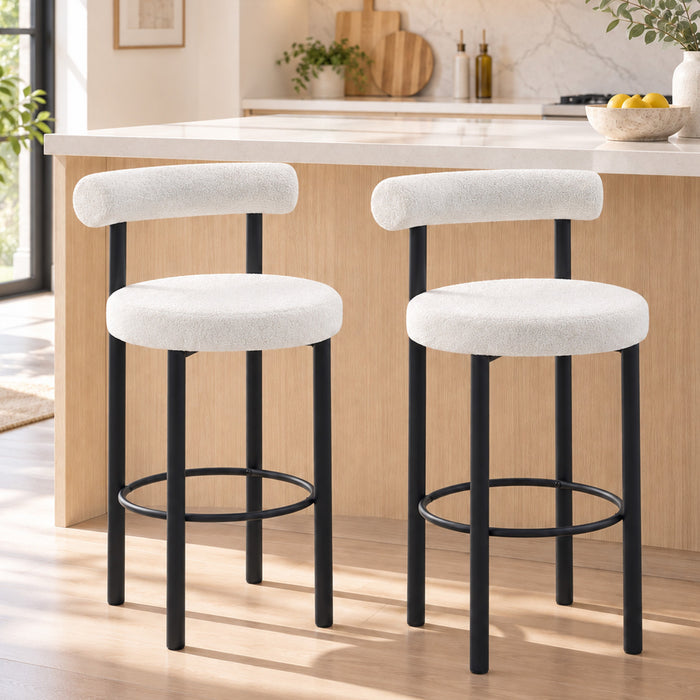 HOMCOM Lot de 2 tabourets de bar, avec revetement en sherpa, blanc creme