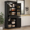 HOMCOM 71" Kitchen Pantry Cabinet with Spice Racks and LED Lights, Black