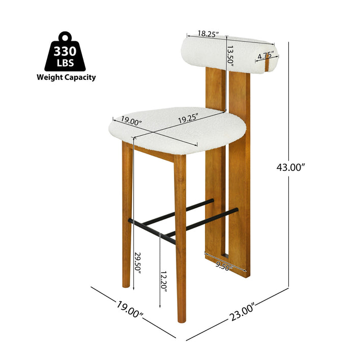 Sophia – Lot de 4 tabourets de bar modernes d’interieur en bois d’hevea avec dossier de soutien, coloris blanc et noyer