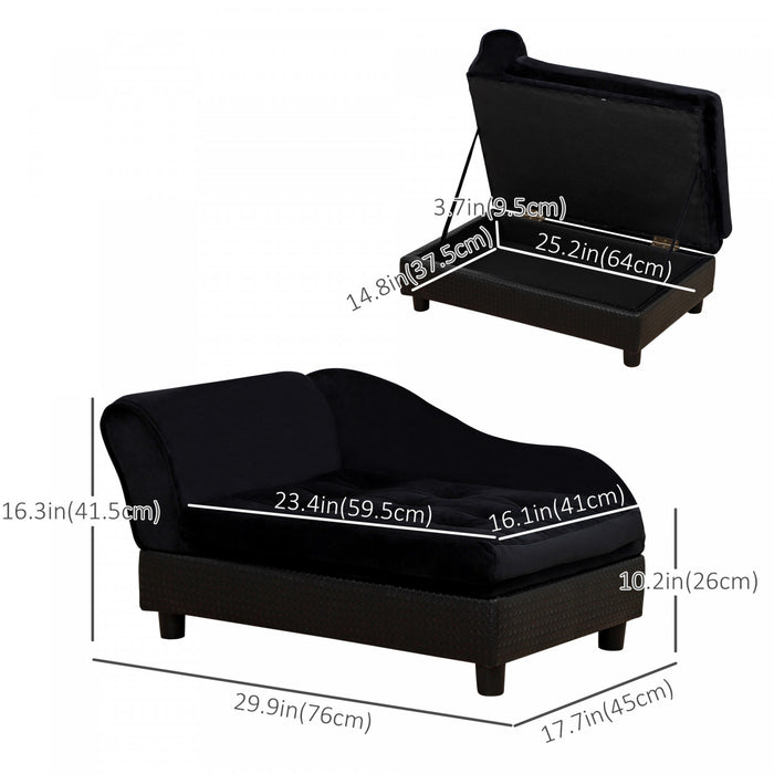 Pawhut Canape Pour Animal De Compagnie, Canape Pour Chien, Lit Sureleve Pour Animal De Compagnie Avec Fonction De Rangement, Chien De Petite Taille, Chats, Rembourrage Mousse, Salon, Noir
