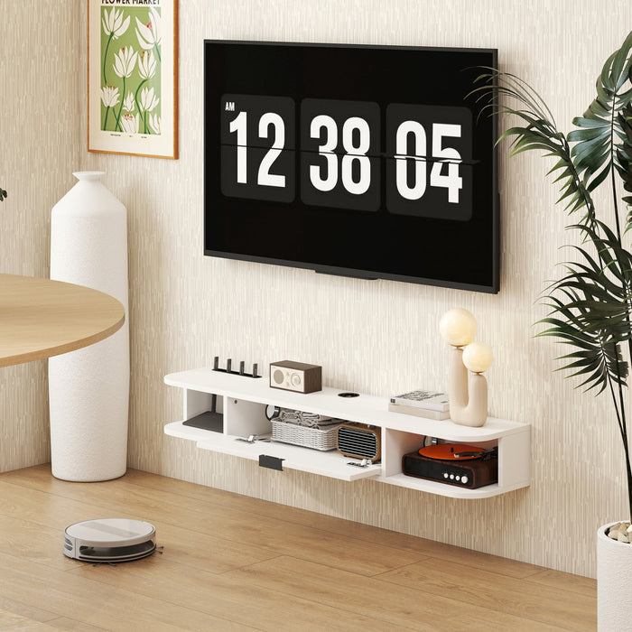 HOMCOM Meuble TV mural flottant 47\", blanc