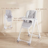 Qaba Baby High Chair, Foldable Dining Booster Seat with Adjustable Seat Height, Backrest, Footrest and Tray, Removable Double Tray, Wheels for Babies 6-36 Months, Light Grey