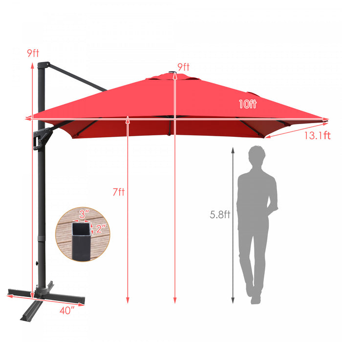 Costway Parasol cantilever 10'x13' pour terrasse, aluminium, rotation 360°, inclinable, vin