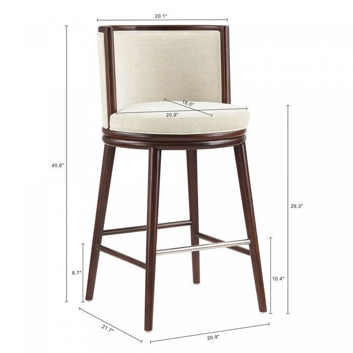Tabouret de bar moderne en bois et tissu creme Evalyn - Lot de 3