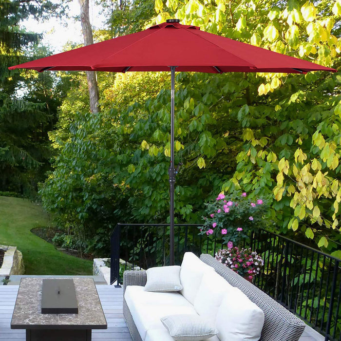Costway Parasol Solaire de Patio 10ft Lumieres Solaires Exterieur avec Pied de Parasol en Acier de 36 LBS