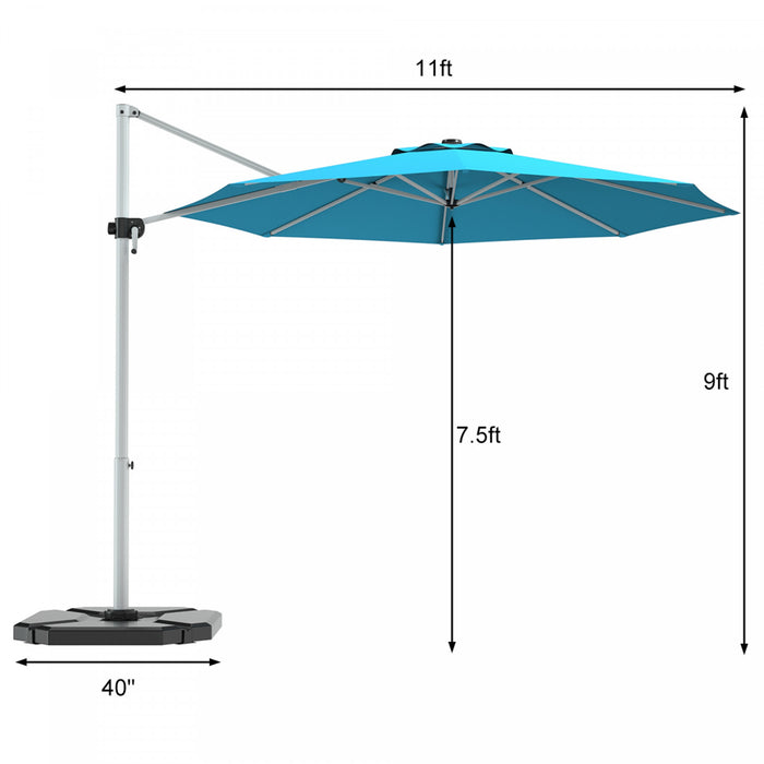 Costway Parasol deporte pour patio de 11 pieds, rotation a 360 degres, inclinaison en aluminium, turquoise