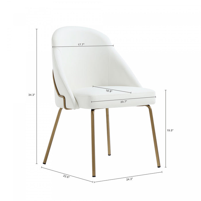Chaise de salle a manger moderne Gracie en cuir vegetalien blanc et or avec structure en metal - Lot de 4
