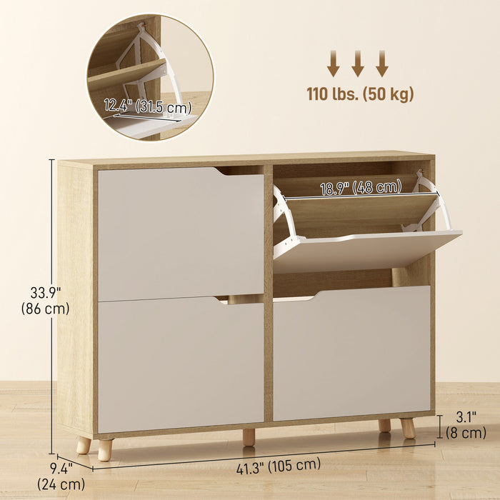 HOMCOM Armoire a Chaussures avec 4 Tiroirs Basculants, Bois Naturel