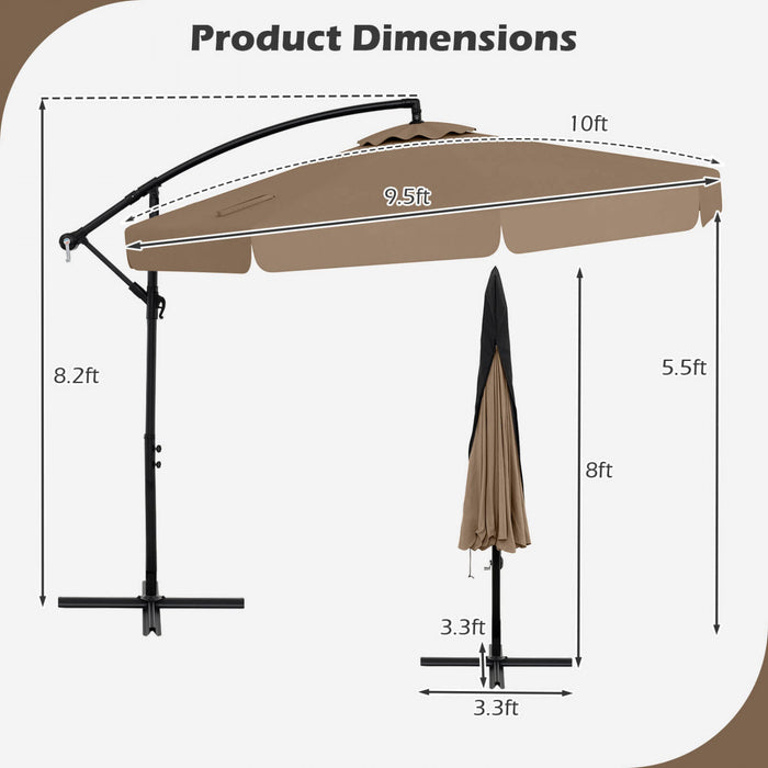 Costway Parasol suspendu deporte de 10 pieds, parasol cantilever de patio avec housse marron