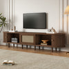 Lucas TV Stand Media Console with Rattan Drawer and Sliding Doors,Dark Oak | Lucas meuble TV – meuble multimedia avec tiroir en rotin et portes coulissantes, finition chene fonce