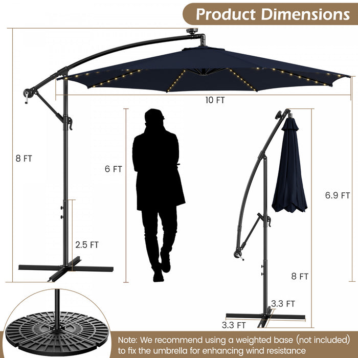 Costway Parasol deporte cantilever 10FT 112 LED solaire avec manivelle et inclinaison pour exterieur