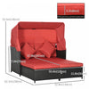 Outdoor Double Lounge Daybed W/ Awning & Cushion Sun Lounger, Red