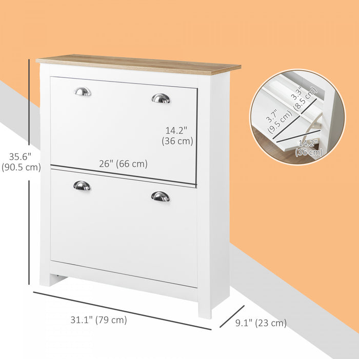 HOMCOM Armoire a chaussures avec 2 tiroirs pour 12 paires, Blanc
