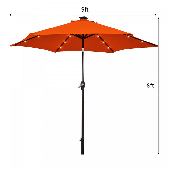 Costway Parasol de marche solaire LED de 9 pieds avec reglage d'inclinaison et manivelle, orange