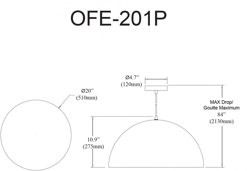 Grand luminaire suspendu Ofelia de Dainolite avec fini blanc mat et 1 ampoule