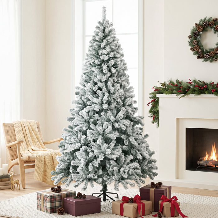 HOMCOM Sapin de Noel enneige 213 cm a charnieres, style sapin traditionnel