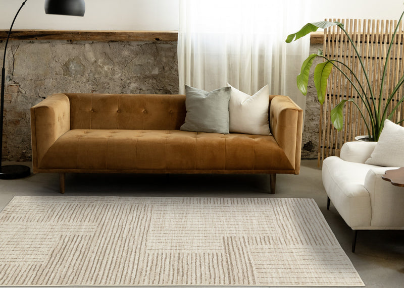 Tapis Florence Brown Cream a motif geometrique a lignes lineaires, 7'9\" x 10'6\"