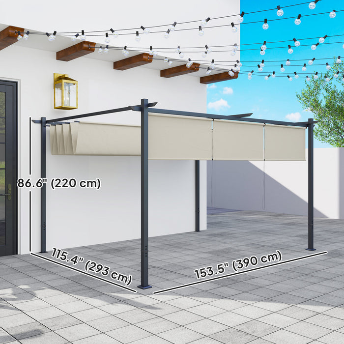 Outsunny Pergola Retractable 10' X 12' Avec Store Enrouleur, Beige