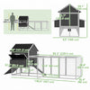 Pawhut 137" Chicken Coop, Wooden Large Hen House With Chicken Run, Nesting Box, Poultry Cage For Outdoor, Backyard, Grey
