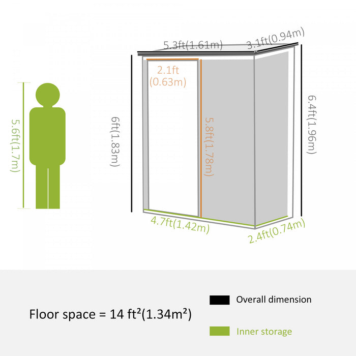 Outsunny 5'x3' Abri De Jardin Exterieur En Acier Avec Porte Simple Gris