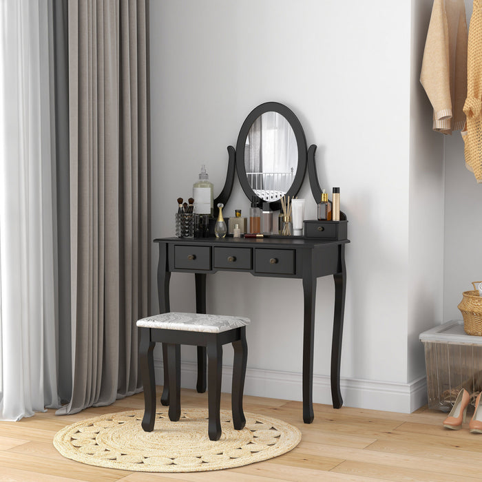 HOMCOM Ensemble coiffeuse en bois, coiffeuse avec miroir rotatif a 360°