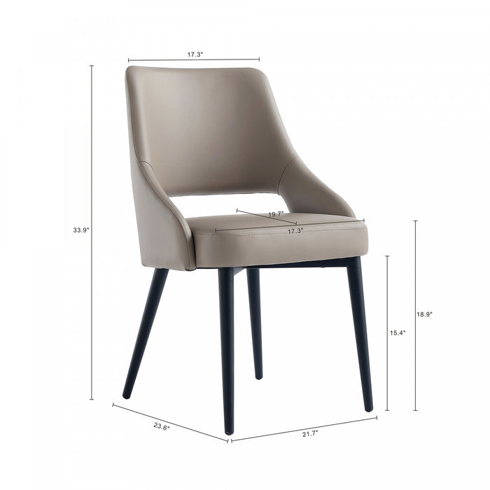 Chaise de salle a manger moderne Tremont en cuir vegetalien et metal, taupe - Lot de 2