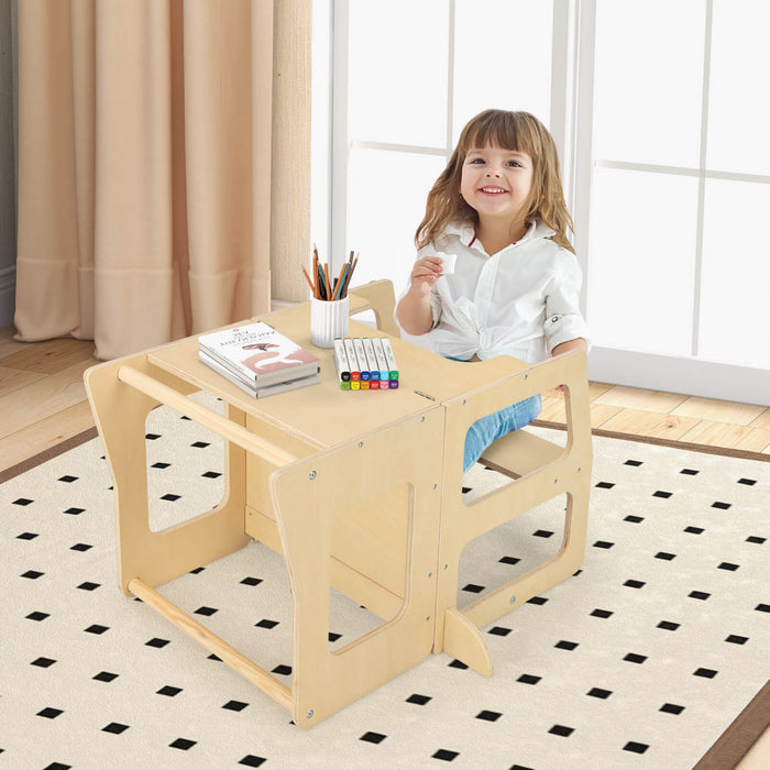 Costway 3-en-1 Cuisine Pliable Tour Debout Pour Tout-petits Avec Tableau A Crais Table De Sevrage Naturelle