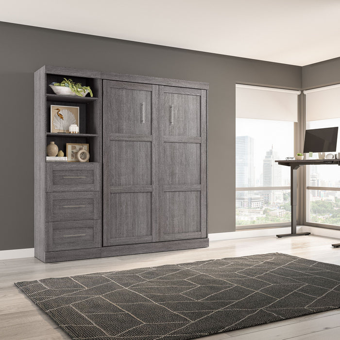 Lit double escamotable mural Pur de Bestar de 84 po avec rangement et tiroirs - gris écorce