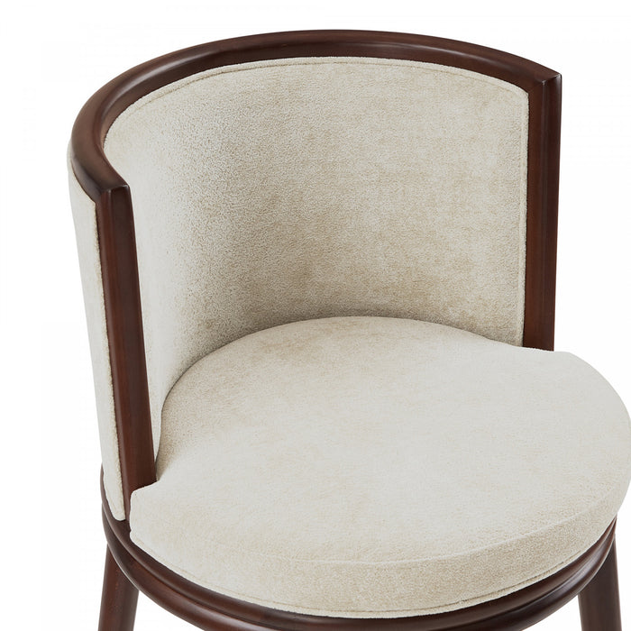 Tabouret de bar moderne en bois et tissu creme Evalyn - Lot de 3