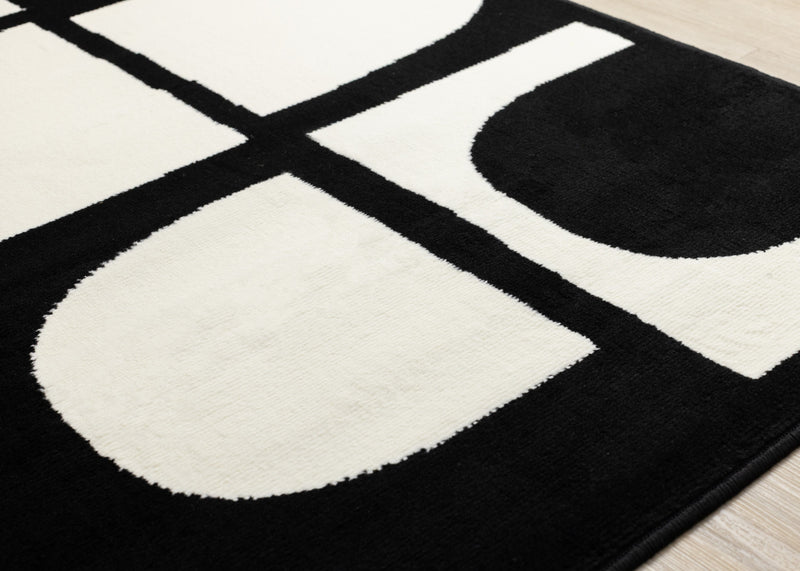 Motif geometrique dynamique noir et blanc Florence, 6'7\" x 9'6\"