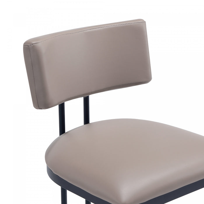 Tabouret de comptoir contemporain moderne Juno en cuir vegetalien et metal, coloris taupe