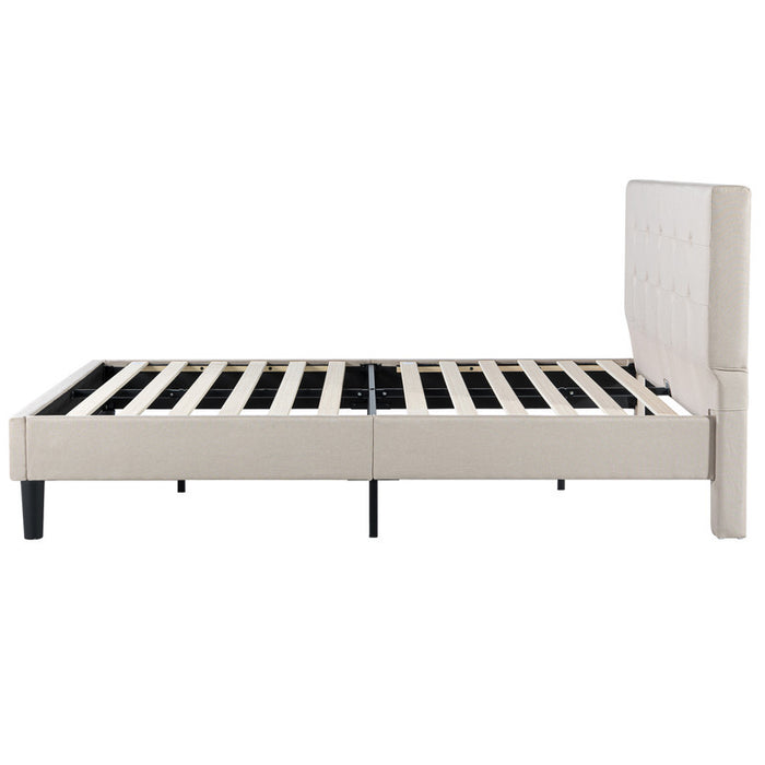 Ibidun lit plateforme rembourré avec tête de lit beige - Double