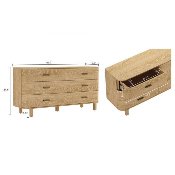 Commode contemporaine Solara 68\" en bois massif chene naturel (6 tiroirs)