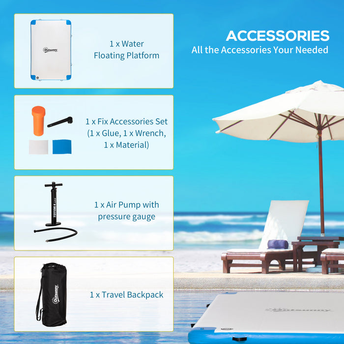 Outsunny 10' x 7' Dock flottant gonflable avec pompe a air, bleu