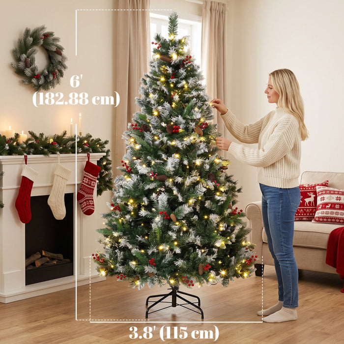HOMCOM Sapin de Noel enneige pre-eclaire 1,82 m, LED bicolores, telecommande